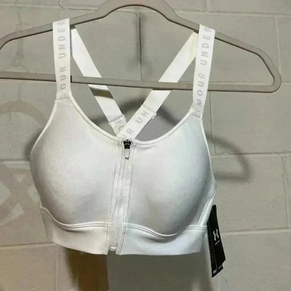 Under Armour UA Women Infinity High Zip Sports Bra White Crossback  #1373860 NWT - Picture 1 of 9
